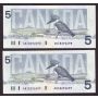 10x 1986 Canada $5 consecutive notes Knight Theissen ANI 8292690-99 CH UNC