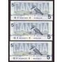 10x 1986 Canada $5 consecutive notes Knight Theissen ANI 8292690-99 CH UNC