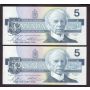 4x 1986 Canada $5 consecutive notes Bonin Thiessen GPN 1485884-87 CH UNC