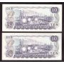 2x 1971 Canada $10 notes Lawson Bouey consec EDK1393201-02 Choice UNC EPQ