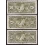 10x 1937 Canada $20 banknotes 10-notes F/VF or better