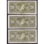 10x 1937 Canada $20 banknotes 10-notes circulated damaged