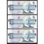 3x 1986 Canada $5 consecutive banknotes Theissen Crow FPZ0365123-25 CH UNC