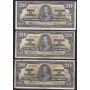 10x 1937 Canada $20 banknotes 10-notes circulated damaged