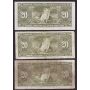 10x 1937 Canada $20 banknotes 10-notes circulated damaged