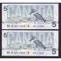 10x 1986 Canada $5 consecutive notes Knight Theissen ANP1125550-9 CH UNC