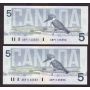 10x 1986 Canada $5 consecutive notes Knight Theissen ANP1125550-9 CH UNC