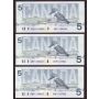 10x 1986 Canada $5 consecutive notes Knight Theissen ANP1125560-69 CH UNC