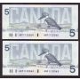 10x 1986 Canada $5 consecutive notes Knight Theissen ANP1125560-69 CH UNC