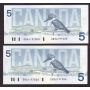 10x 1986 Canada $5 consecutive notes Theissen Crow GNS6197540-9 Choice UNC