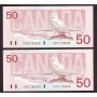 4X 1988 Canada $50 Snowy Owl consecutive notes FHZ1195592-95 GEM UNC