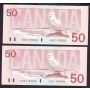 4X 1988 Canada $50 Snowy Owl consecutive notes FHZ1195592-95 GEM UNC