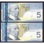 5X Canada $5 notes Toboggan Hockey Snowflakes Skating 2001-08 Choice UNC 