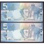 5X Canada $5 notes Toboggan Hockey Snowflakes Skating 2001-08 Choice UNC 