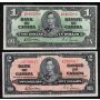 2x 1937 Canada banknotes $1 E/M9405280 & $2 X/B2756917 Gordon Towers VF+