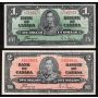 2x 1937 Canada banknotes $1 E/N7197875 & $2 E/R9229831 Coyne Towers VF+