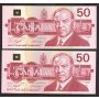 4X 1988 Canada $50 Snowy Owl consecutive notes FME1596921-24 GEM UNC