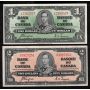 2x 1937 Canada banknotes $1 S/N2385537 & $2 D/R3927251 Coyne Towers VF+