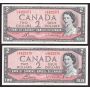 5x 1954 Canada $2 consecutive notes Bouey Rasminsky L/G4422970-74 CH UNC