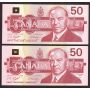 4X 1988 Canada $50 Snowy Owl consecutive notes FME1596921-24 GEM UNC