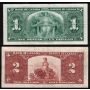 2x 1937 Canada banknotes $1 X/M9433951 & $2 B/R6809147 Coyne Towers VF+