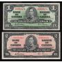 2x 1937 Canada banknotes $1 D/M6563574 & $2 R/B8651827 Gordon Towers VF