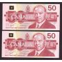 5X 1988 Canada $50 Snowy Owl consecutive notes FME1596916-20 Choice UNC+