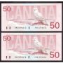 4X 1988 Canada $50 Snowy Owl consecutive notes FME1596411-14 CH UNC+