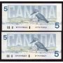 4x 1986 Canada $5 notes Theissen Crow consec EPY9793824-27 GEM UNC EPQ