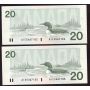 5x 1991 Canada $20 banknotes Theissen Crow  AIE5467179-83 GEM UNC EPQ