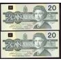 5x 1991 Canada $20 banknotes Theissen Crow  AIE5467179-83 GEM UNC EPQ