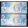 8x 2001 Canada $5 notes Knight Dodge ANW and 7x ANV CH UNC to Gem UNC