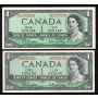 2 X 1954 Canada $1 replacement notes *B/M2285294 *B/M0253158 Choice UNC