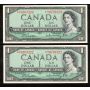 2X 1954 Canada $1 consecutive replacement BR *N/Y 0707322-23 CH AU/UNC