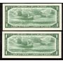 2X 1954 Canada $1 consecutive replacement BR *N/Y 0707322-23 CH AU/UNC