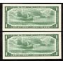 2X 1954 Canada $1 consecutive replacement notes BR *N/Y 0707285-86 CH UNC