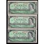 3 X 1967 Canada $1 banknotes G/P H/P M/O 3-notes Choice Uncirculated