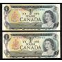 2 X 1973 Canada $1 replacement notes Lawson Bouey *AA and *FA Choice UNC