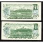 2 X 1973 Canada $1 replacement notes Lawson Bouey *AA and *FA Choice UNC