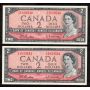 4 X 1954 Canada $2 notes Beattie Rasminsky T/R 4-notes Choice UNC