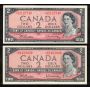 2 X 1954 Canada $2 consecutive replacement notes BR *B/B1483939-40 CH UNC